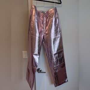 Pink Metallic Faux Leather Pants